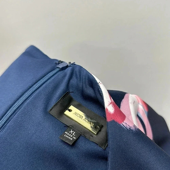 Alexia Admor Dress Short Sleeve A Line Scuba Floral Print Navy Blue Size XL - Picture 10 of 10